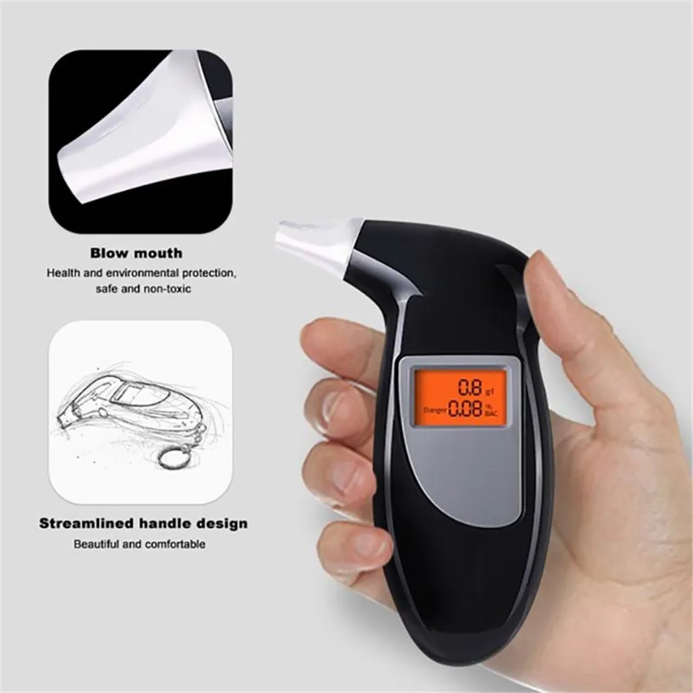 LCD Breath Alcohol Tester with 5 Mouthpieces Professional Digital Breathalyzer Alcohol Detector for Home Display Drunk Driving