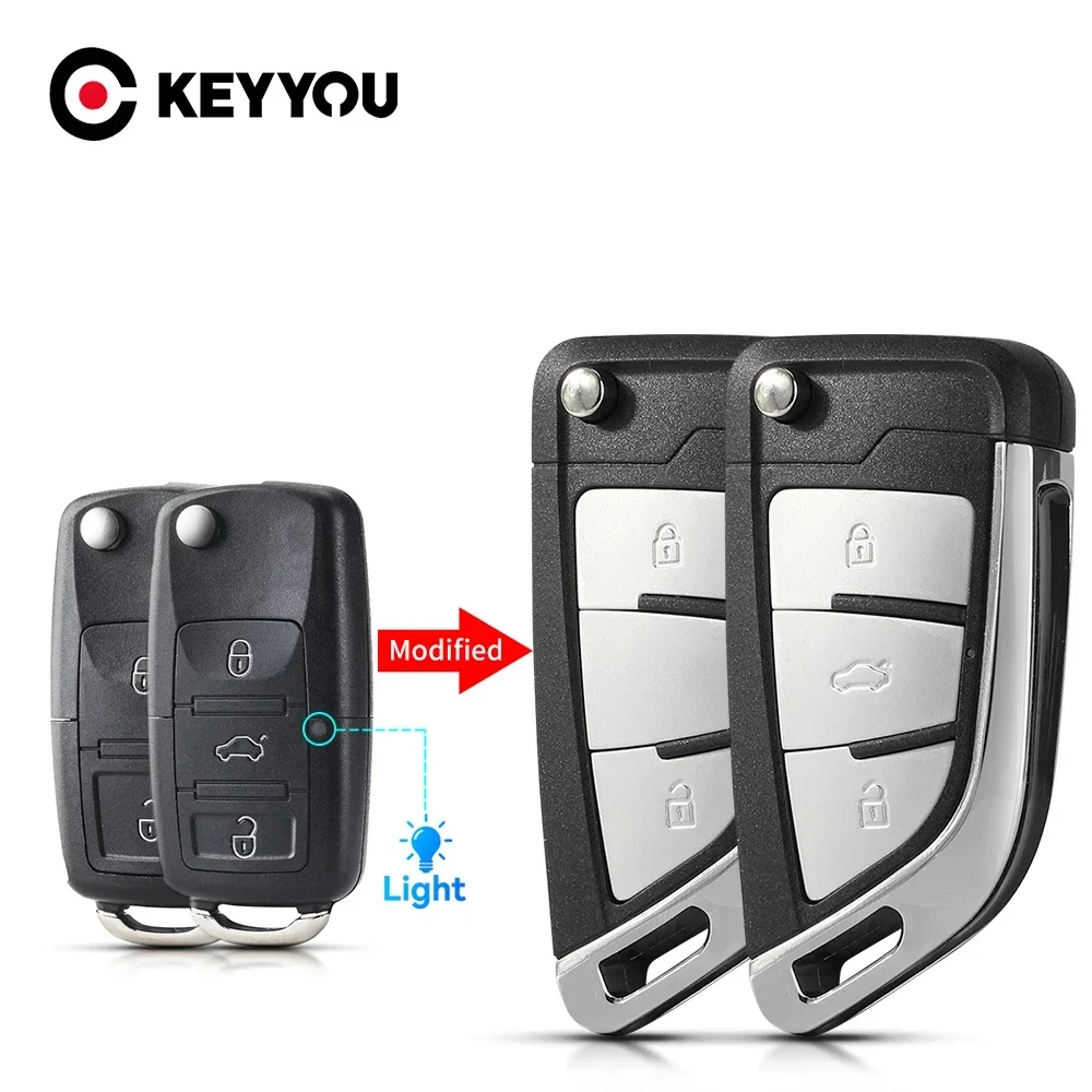 KEYYOU New For VW Volkswagen Golf 4 5 6 Passat B5 B6 Polo Touran MK4 Bora For Seat Skoda 2 3 Buttons Modified Folding Car Key