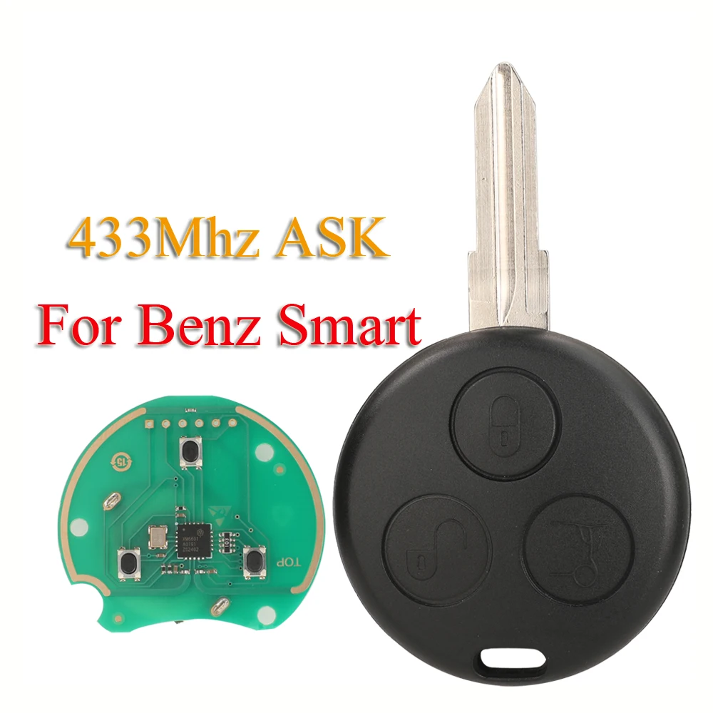 jingyuqin Remote Car Key Fob 433Mhz ASK For Benz Smart Fortwo 450 Forfour Roadster City Cabrio Roadster Coupe Crossblade 3Button