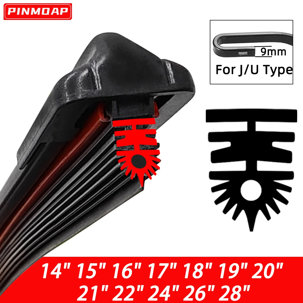 Wiper 11 Layer Rubber Strip Car Windshield Wiper Blade Universal J/U-Shaped Wiper Blade 14"15"16"17"18"19"20"21"22"24"26"28"