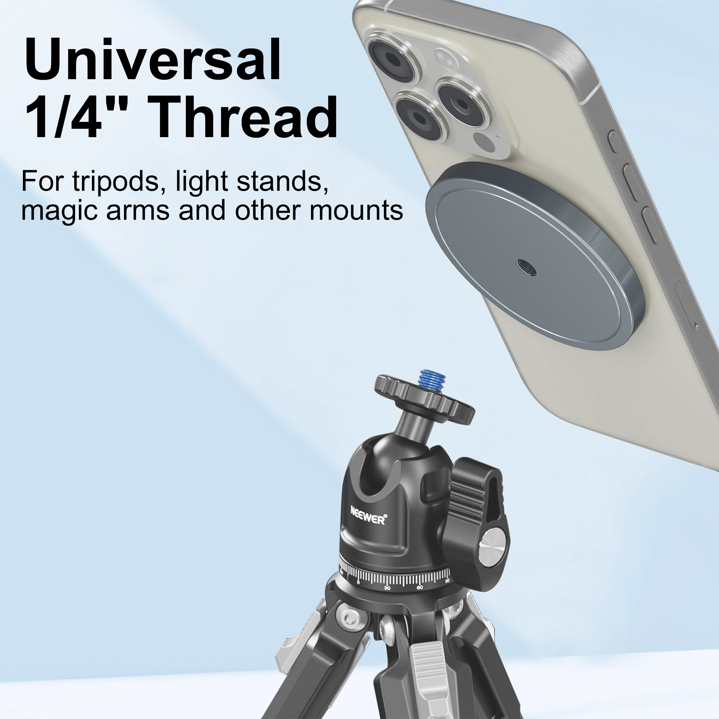 1/4" Mount for MagSafe - Lightweight and Compact, Magnetic Tripod Adapter for iPhone 13/12 Pro/Pro Max/Mini, Magsafe Case/Cover,