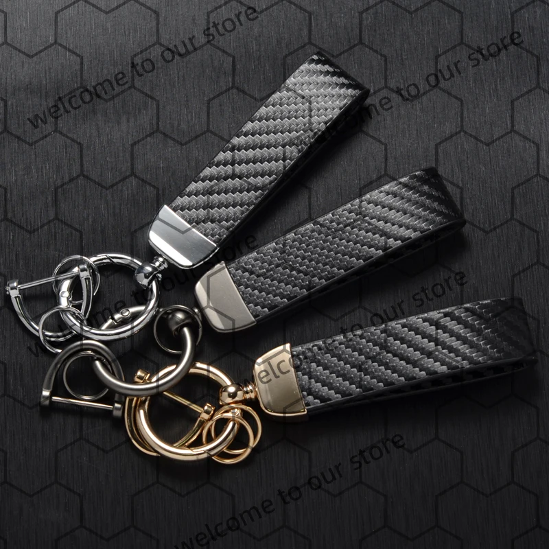 1PCS For Peugeot 106 107 206 207 French Tricolor Logo Carbon Fiber Textured Leather Car Keychain Horseshoe Buckle Key Chain