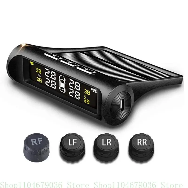 TPMS Car Tire Pressure Monitoring System Wireless Solar Power Security Device Adjustment Durable External Sensors