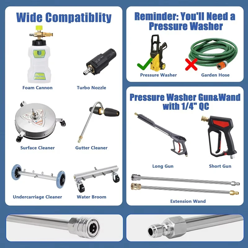 40cm Quick Plug Extension Rod High Pressure Water Gun Stainless Steel Cars Accessories Extension Rod Portable Pressure Washer