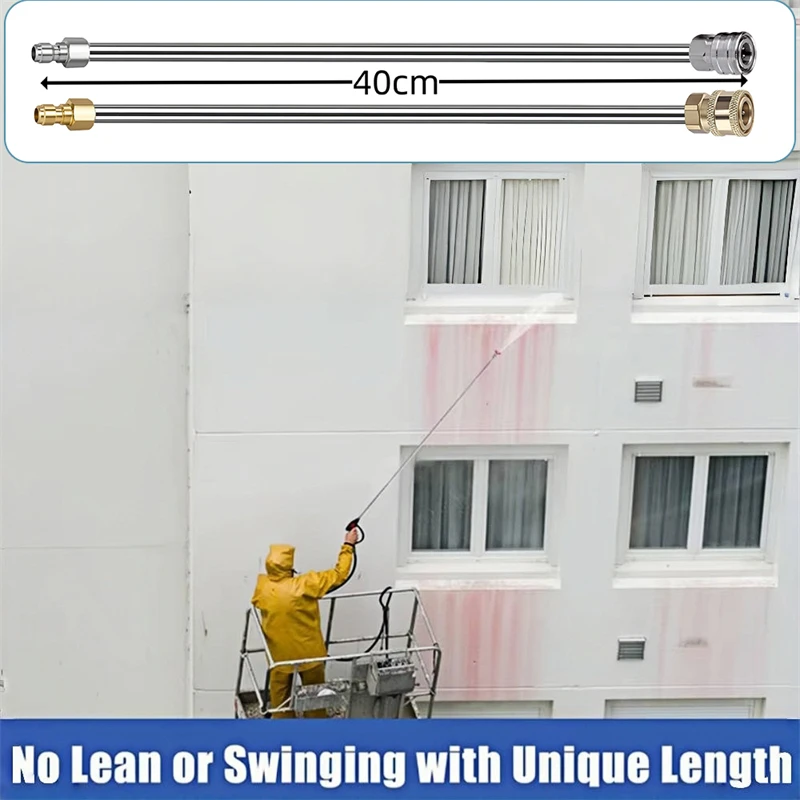 40cm Quick Plug Extension Rod High Pressure Water Gun Stainless Steel Cars Accessories Extension Rod Portable Pressure Washer