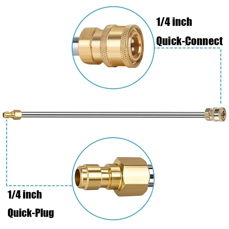 40cm Quick Plug Extension Rod High Pressure Water Gun Stainless Steel Cars Accessories Extension Rod Portable Pressure Washer