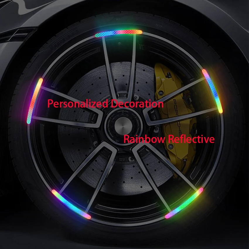 Anti-Collision Reflective Warning Stickers For Car Motorcycle, Bicycle Wheels, Seven-Color Laser Car Decoration Accessories