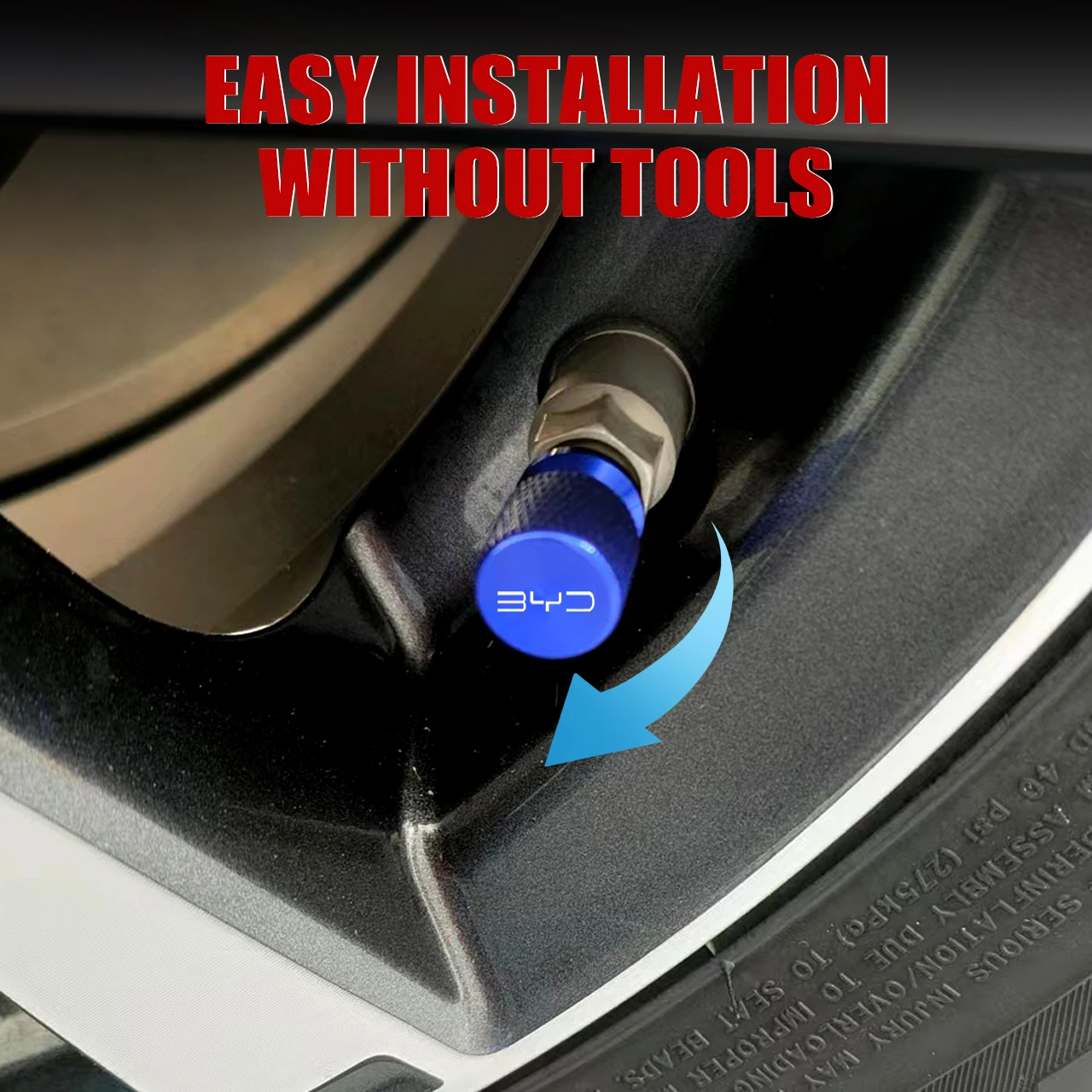 4Pcs Car Wheel Tire Valve Caps Tyre Stem Cover Airdust Waterproof for BYD Shark 6 Qin Plusdmi Atto 3 Han EV Dolphin Yuan Plus