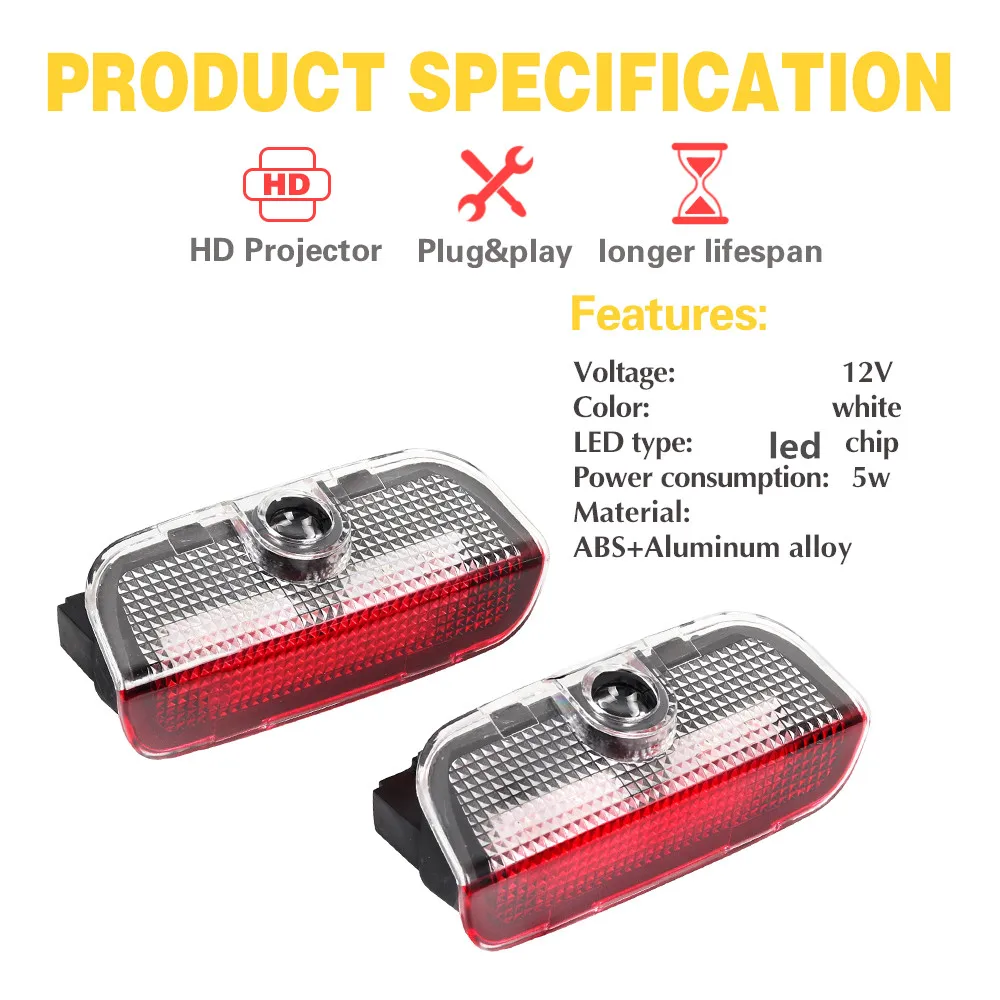 2PCS LED Car Door Warning Logo Projector Welcome Light Accessories For SKODA Superb MK2 2 MK3 3 3U 3V 3T B5 B6 B7 B8 2009 - 2020