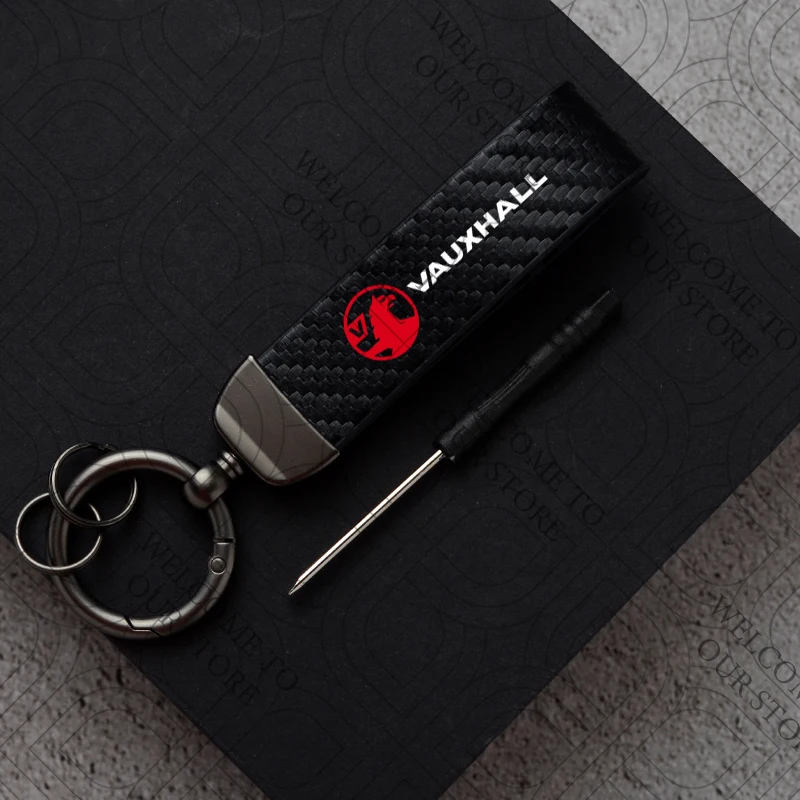 For Vauxhall Logo Meriva Vectra VXR Astra Insignia GTC Vivaro Junior Car Carbon Fiber Leather Car KeyChain Custom Key Rings Gift