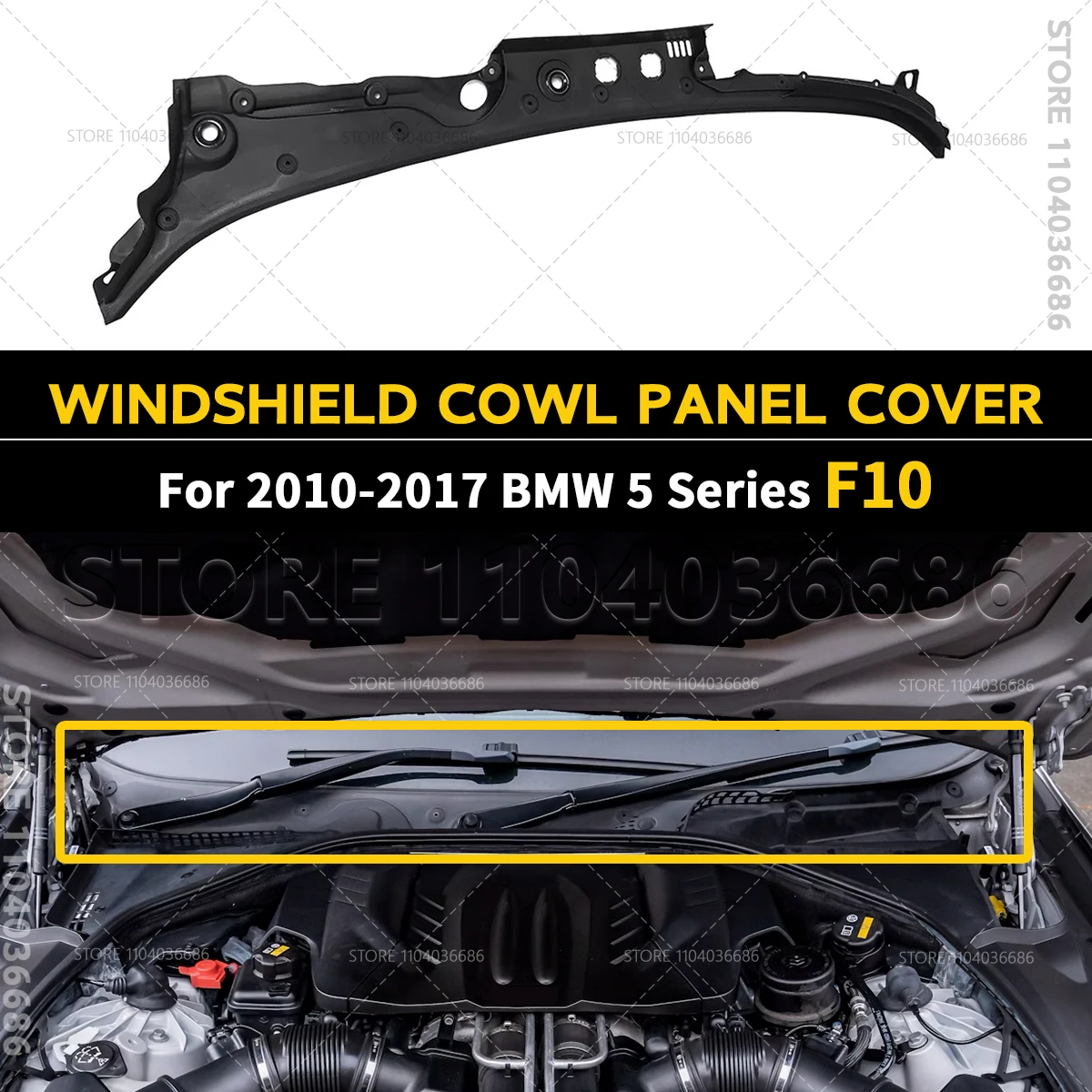 For 2010-2017 F10 BMW 528i 528iX 535d 535dX 535i 535iX 550i 550iX Windshield Cowl Panel Cover LHD 51717203124 / RHD 51717203125