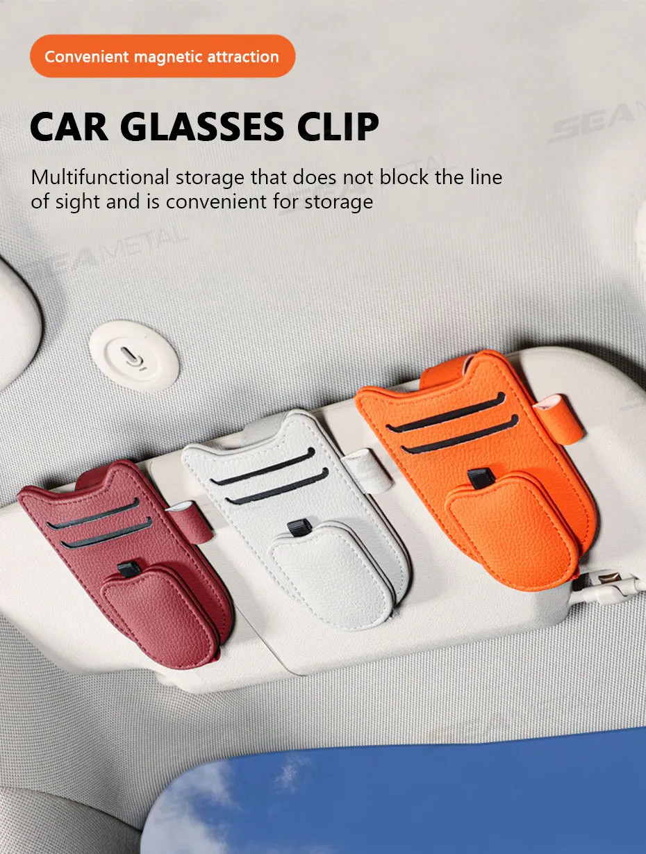Car Sun Visor Glasses Holder Magnetic Eyeglasses Hanger Clip Luxury Leatherette Car Sunglasses Holder Mount Universal