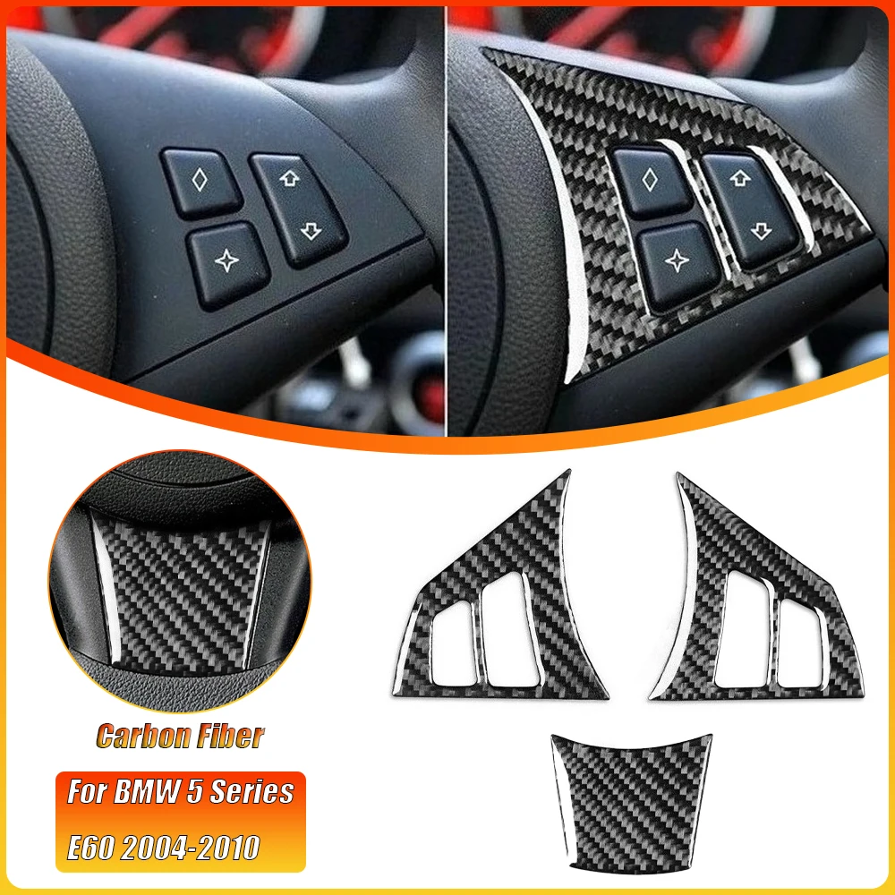 Car Steering Wheel Buttons Panel Trim Decoration for BMW 5 Series E60 2004-2010 Carbon Fiber Cover Sticker Interior Accessories