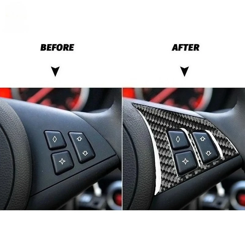 Car Steering Wheel Buttons Panel Trim Decoration for BMW 5 Series E60 2004-2010 Carbon Fiber Cover Sticker Interior Accessories