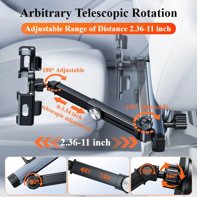 Eary Car Headrest Tablet Holder Mount Back Seat With 360°Rotate Phone Stand 2 Hooks Trip Essentials for Kids for 4.7-12.9 Inch