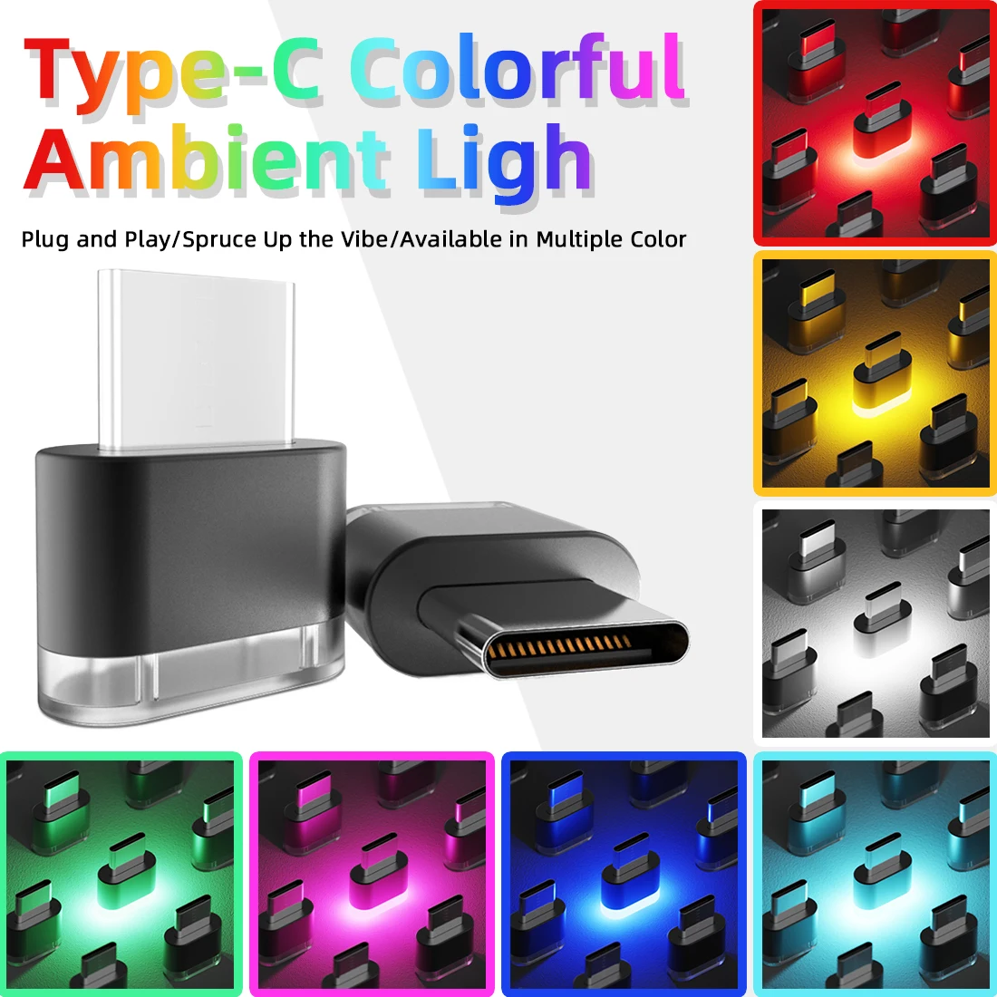 New Type-C Car Interior Ambient Atmosphere Light LED Signal Lights Auto Reading Lamp Decorations Car Interior Accessories