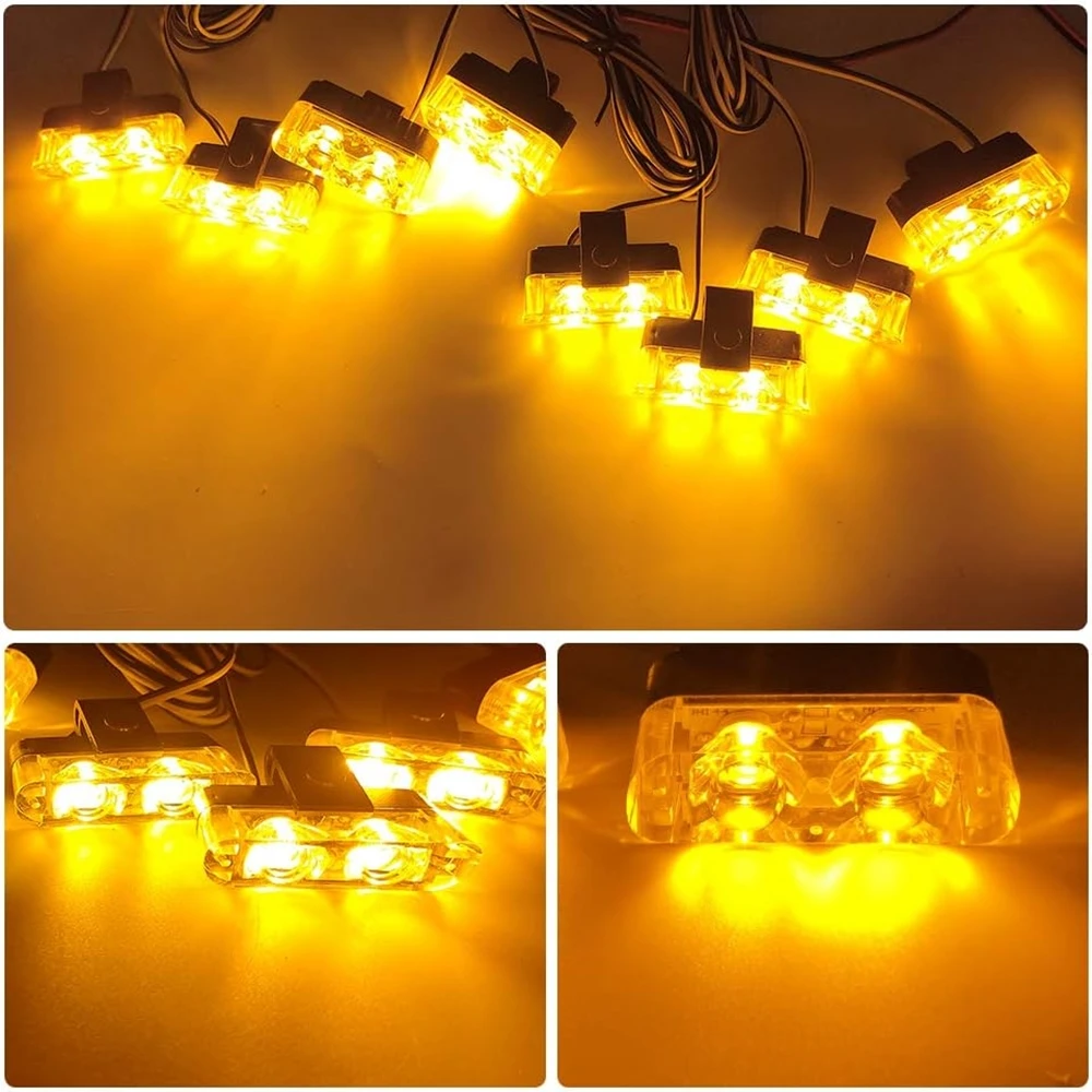 2 LED Car Emergency Strobe Lights 12V With Wireless Remote Control Yellow LED Flash Grille Light Beacon for Cars Truck Van SUV