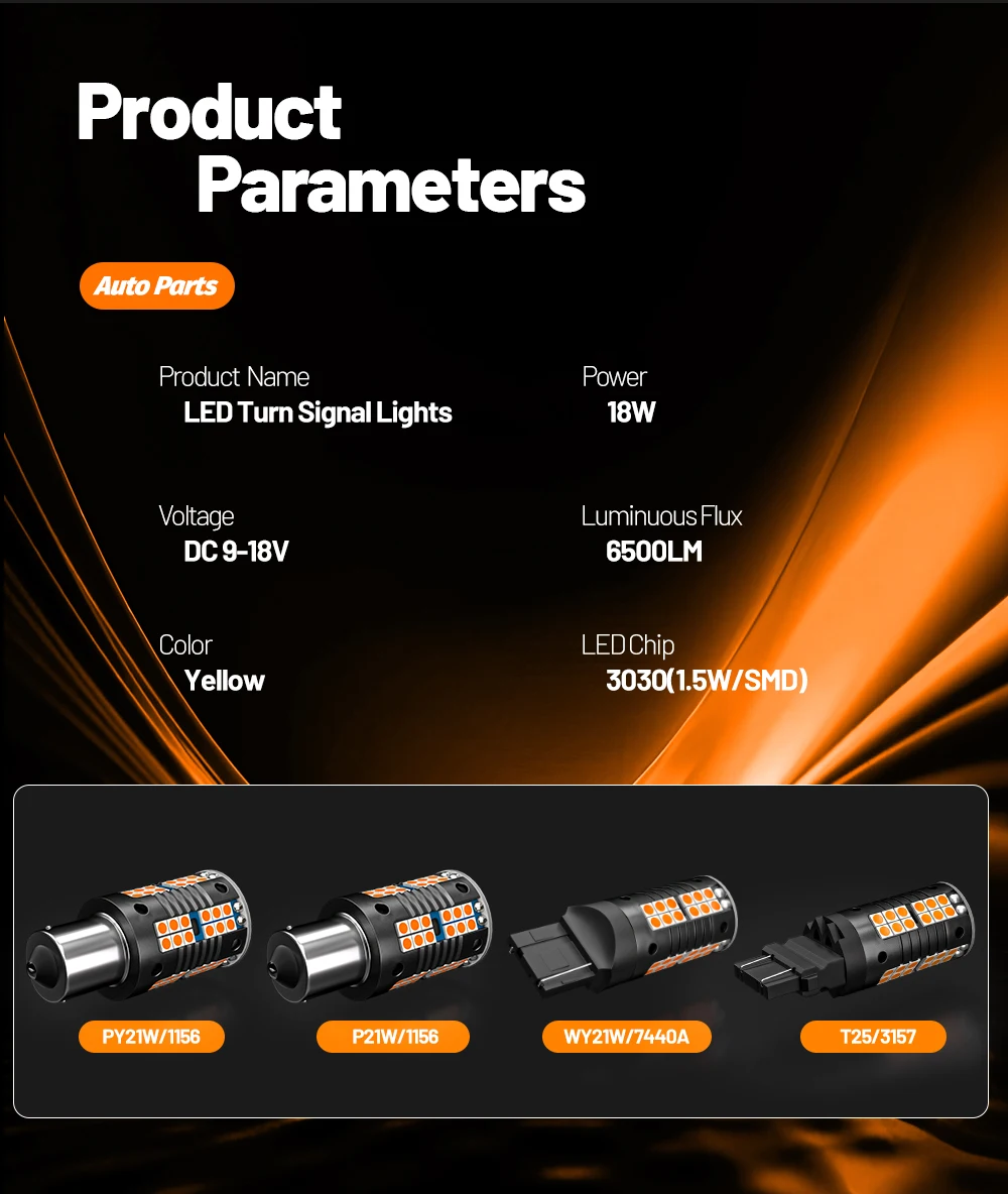 2pcs PY21W BAU15S 7507 BA15S P21W 7506 WY21W 7440A T20 3156 P27W T25 LED Turn Signal Light Turning Lamp Canbus Accessories