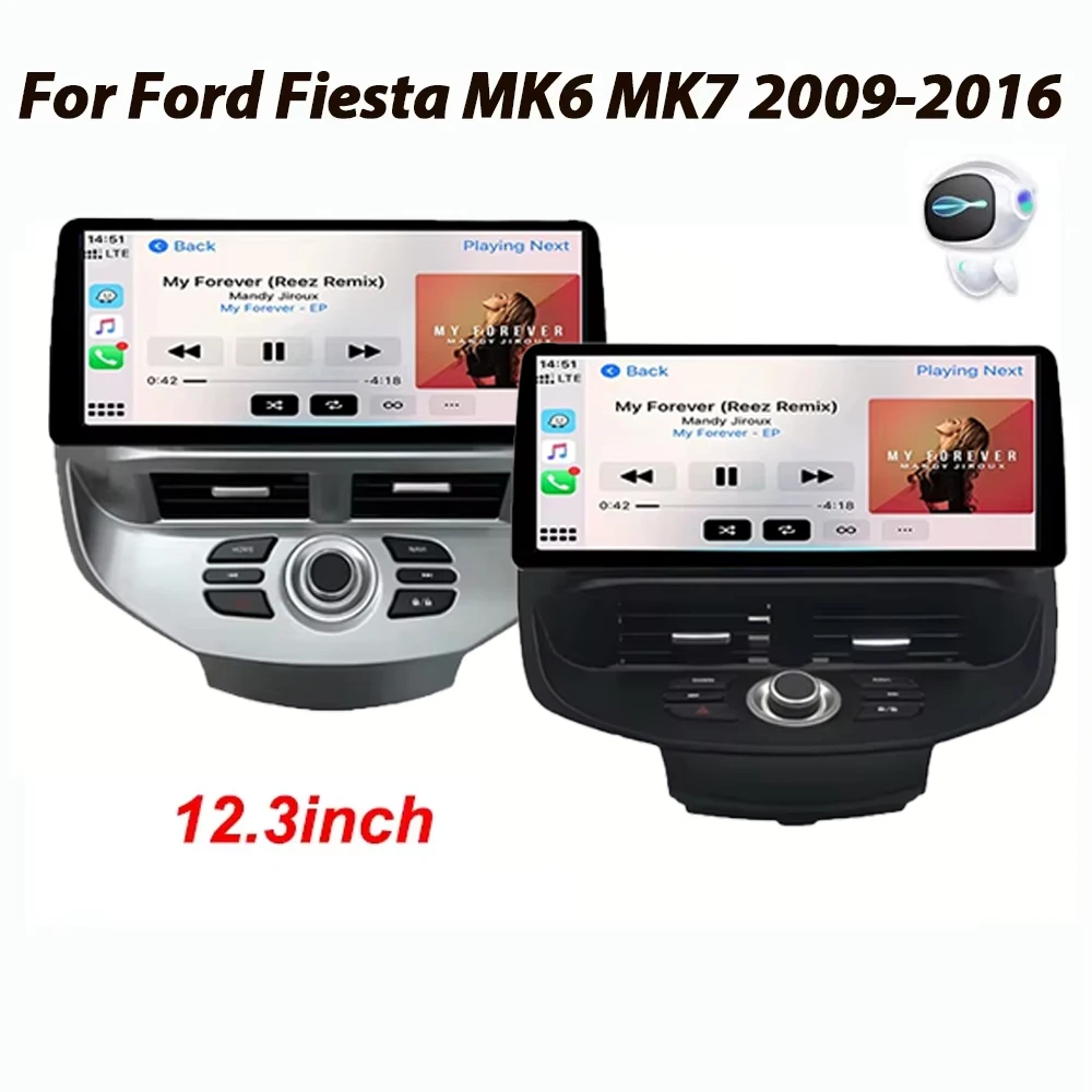 12.3 inch Car Radio For Ford Fiesta MK6 MK7 2009-2016 LHD RHD Android Multimedia Video Player GPS Wireless Carplay QLED Screen