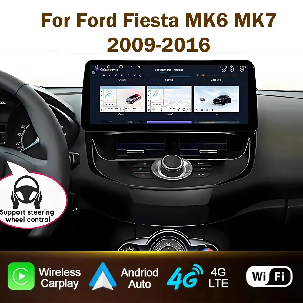 12.3 inch Car Radio For Ford Fiesta MK6 MK7 2009-2016 LHD RHD Android Multimedia Video Player GPS Wireless Carplay QLED Screen