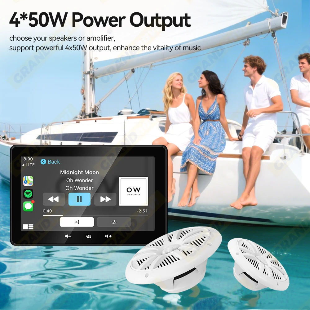 7inch MP5 Marine Boat Radio Wireless CarPlay Android Auto Waterproof IP67 Bluetooth FM AM AUX For Boat ATV UTV Yacht Golf Cart