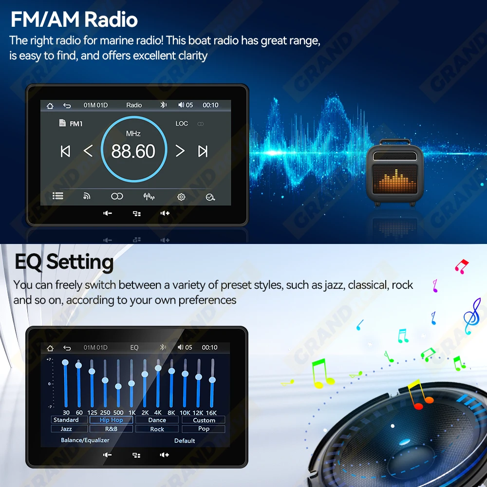 7inch MP5 Marine Boat Radio Wireless CarPlay Android Auto Waterproof IP67 Bluetooth FM AM AUX For Boat ATV UTV Yacht Golf Cart