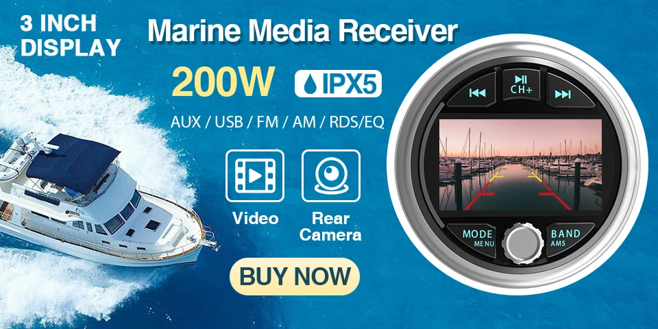 7inch MP5 Marine Boat Radio Wireless CarPlay Android Auto Waterproof IP67 Bluetooth FM AM AUX For Boat ATV UTV Yacht Golf Cart