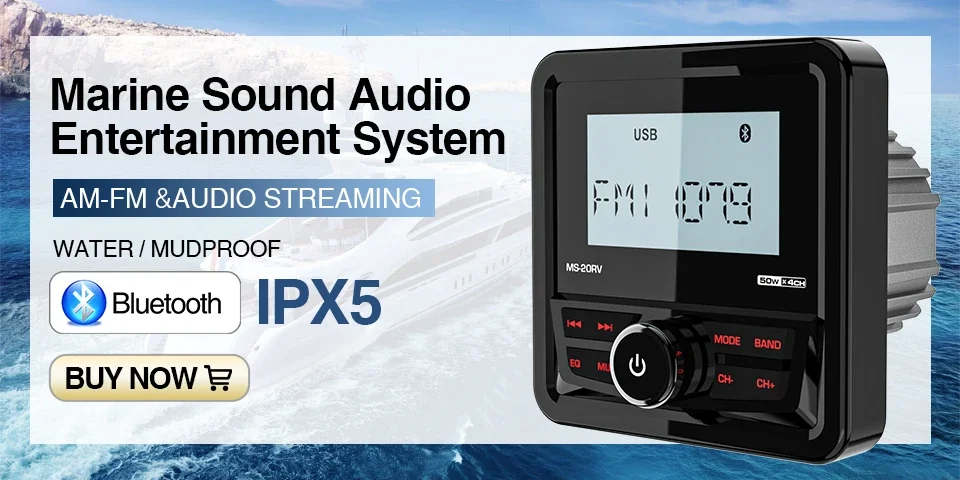 7inch MP5 Marine Boat Radio Wireless CarPlay Android Auto Waterproof IP67 Bluetooth FM AM AUX For Boat ATV UTV Yacht Golf Cart