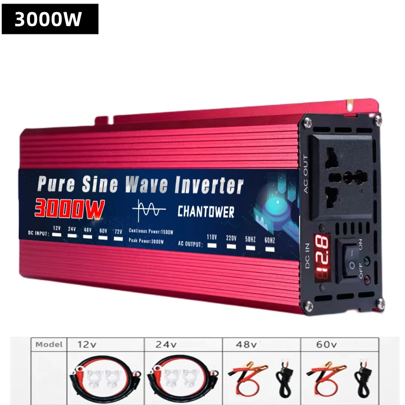 Pure Sine Wave Inverter 12V 220V 24V 110V 1600W 3000W DC To AC Portable Power Converter Car Solar Inverter
