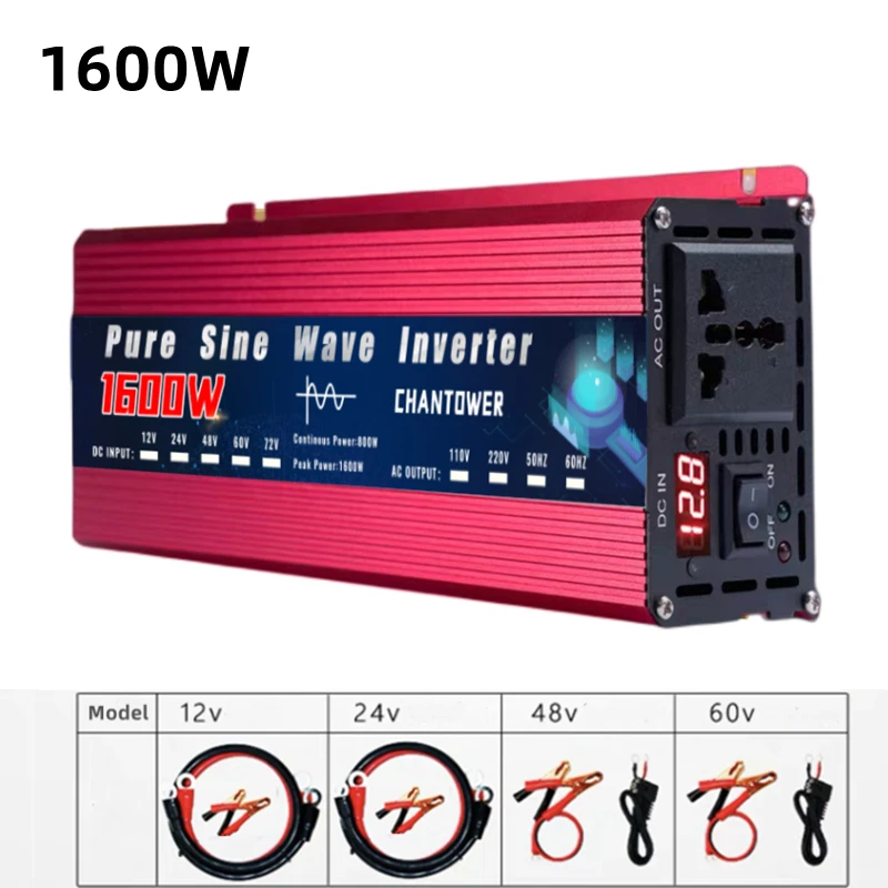 Pure Sine Wave Inverter 12V 220V 24V 110V 1600W 3000W DC To AC Portable Power Converter Car Solar Inverter