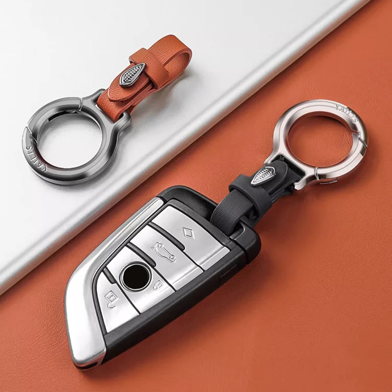 New Cowhide Leather Keychains for Women Men Waist Belt Buckle Carabiner Car Pendant Key Chains Rings Keyring Bag Gifts