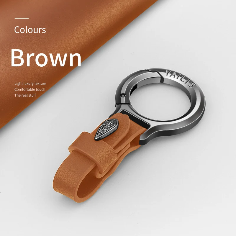 New Cowhide Leather Keychains for Women Men Waist Belt Buckle Carabiner Car Pendant Key Chains Rings Keyring Bag Gifts