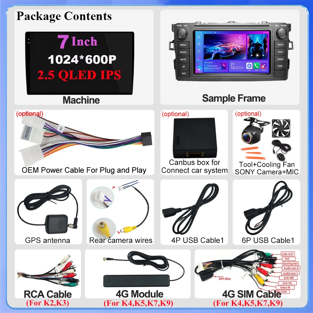 7 " For Toyota Auris Corolla 2006-2012 Wireless Carplay Android Auto Car Radio Multimedia Player Gps Autoradio Wifi Touch Screen
