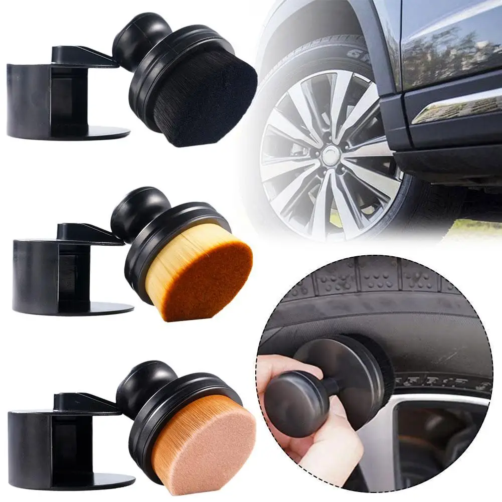 Portable Car Tire Shine Applicator Brush Tire Dressing Brush Applicator with Seal Cover, High Density Car Detailing & Tire Brush