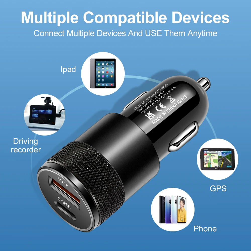 70W USB C Car Charger Type C Fast Charging Phone Adapter For iPhone Xiaomi Huawei PD Phone Charger Car Adapter Cigarette Lighter