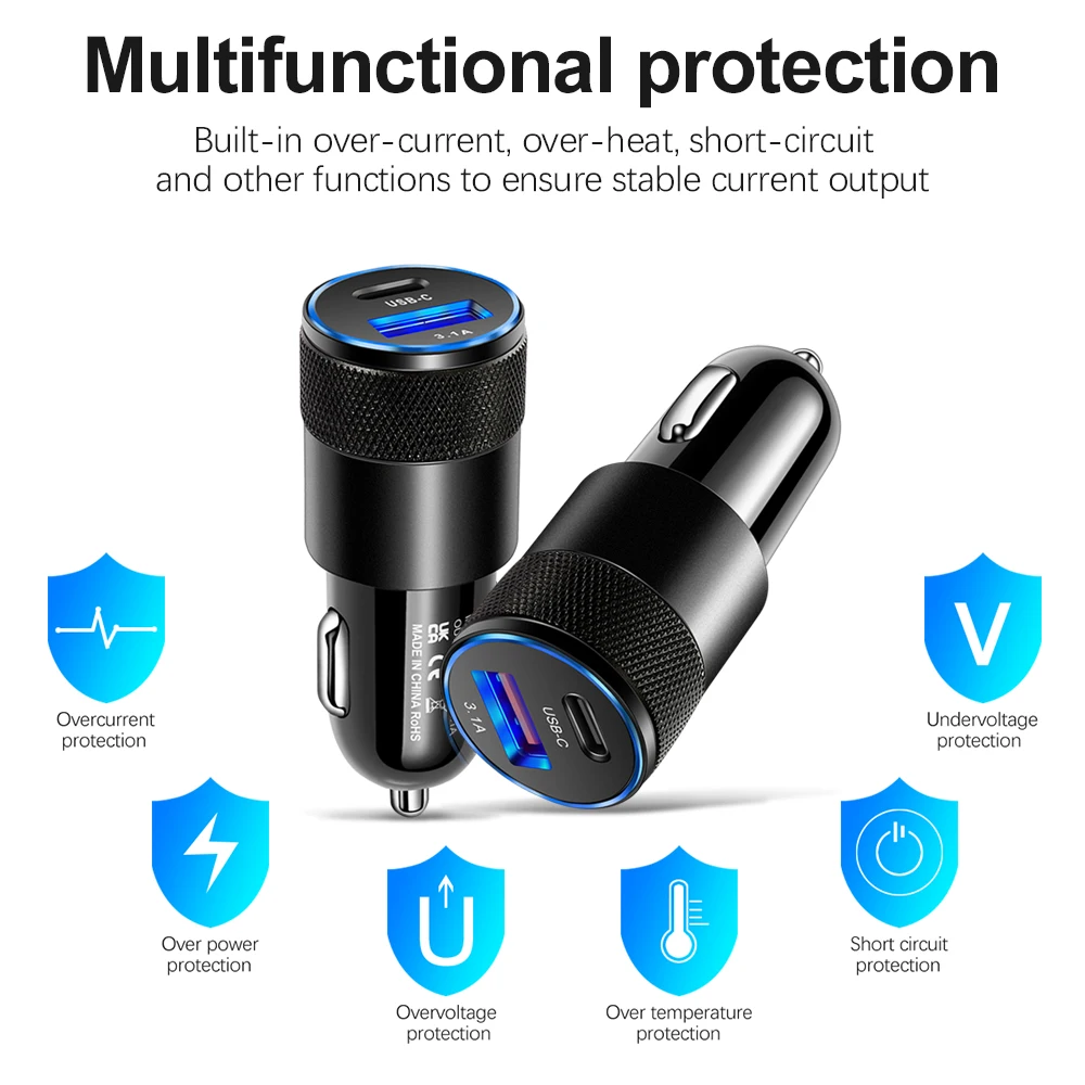 70W USB C Car Charger Type C Fast Charging Phone Adapter For iPhone Xiaomi Huawei PD Phone Charger Car Adapter Cigarette Lighter