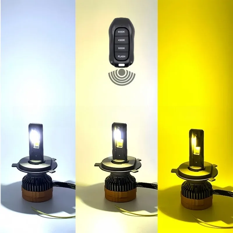 2pcs H4 Tricolor Remote Control LED Headlights H1 H7 H11 HB3 9005 HB4 9006 6500K 4300K 3000K For Car Headlights Lights