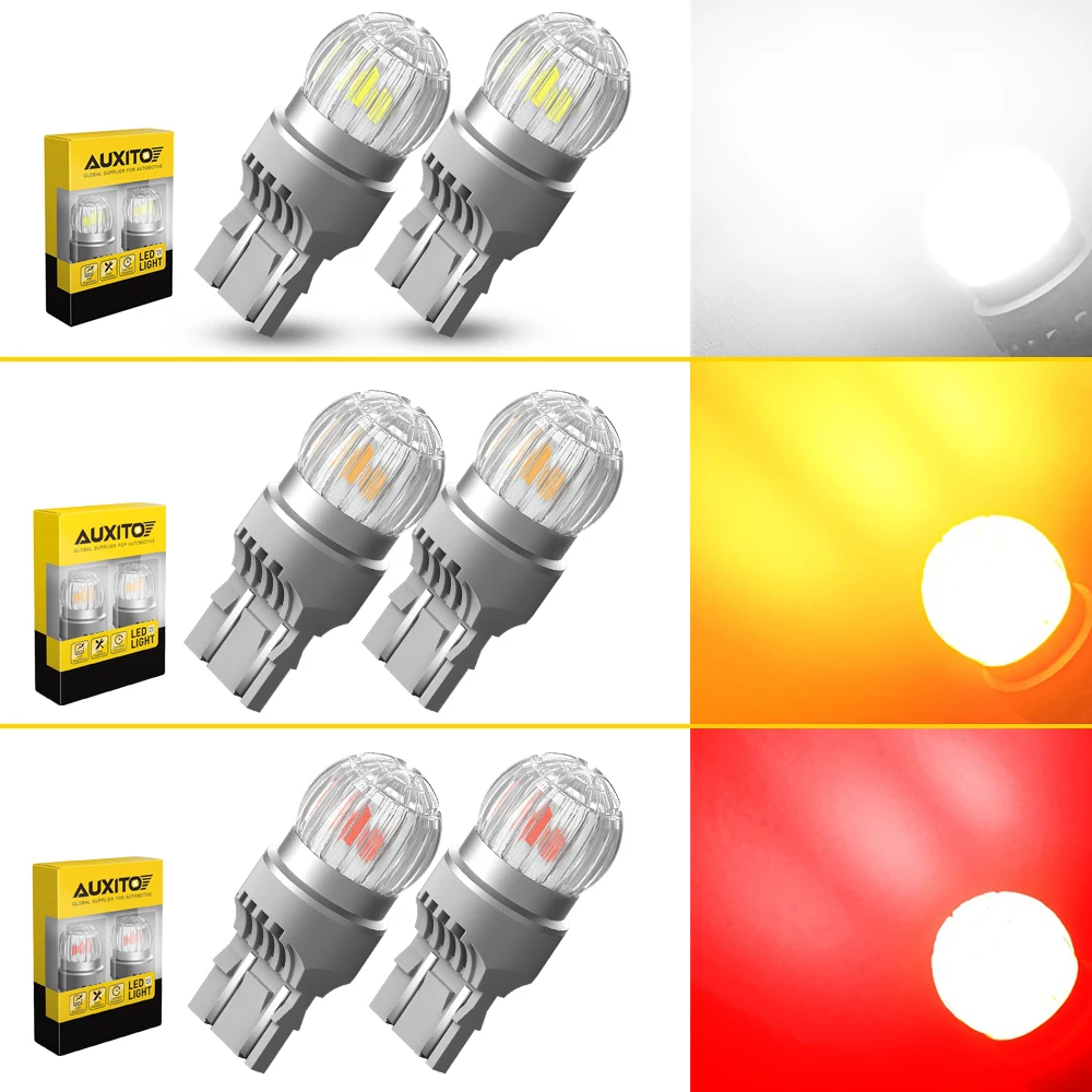 2x AUXITO T20 7443 7440 W21W W21/5W LED Bulb DRL Parking Reverse Lamp Stop Brake Signal Light White/Red/Yellow 12V 360° Lighting