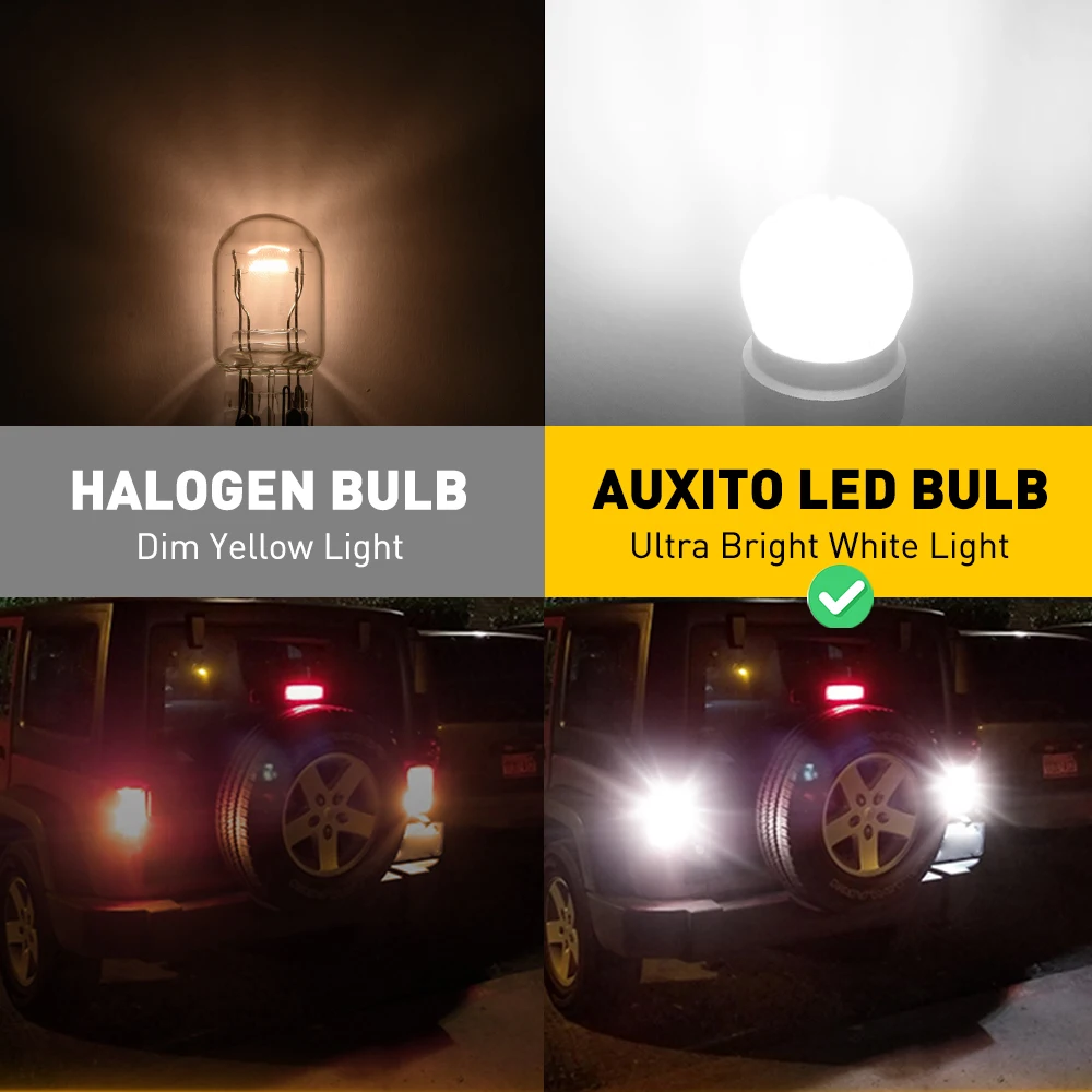 2x AUXITO T20 7443 7440 W21W W21/5W LED Bulb DRL Parking Reverse Lamp Stop Brake Signal Light White/Red/Yellow 12V 360° Lighting