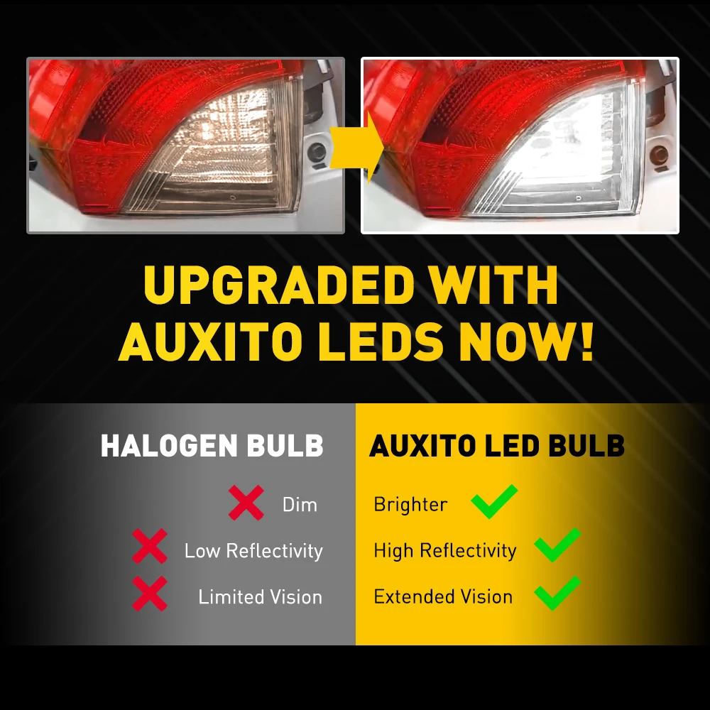 2x AUXITO T20 7443 7440 W21W W21/5W LED Bulb DRL Parking Reverse Lamp Stop Brake Signal Light White/Red/Yellow 12V 360° Lighting