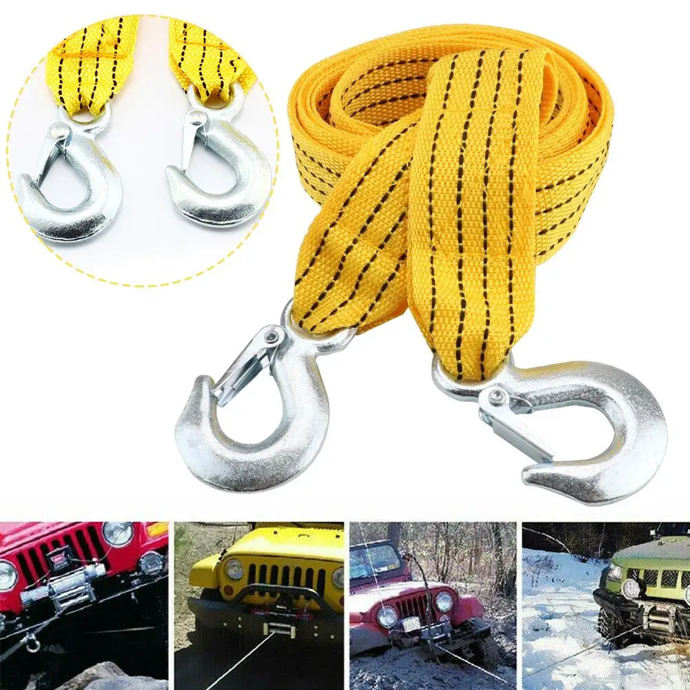 Universal Car Tow Cable Heavy Duty 3M 3Ton Trailer Rope Towing Pull Pulling Rope Strap Hooks Van Road Recovery Car Accessories