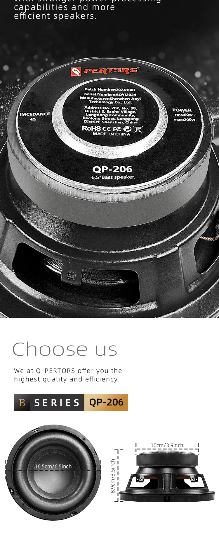 Q-PERTORS 6.5/8 Inch 200W/220W Car Subwoofer Audio Speaker for Car Home Theater System Upgrade Stereo Component Modification