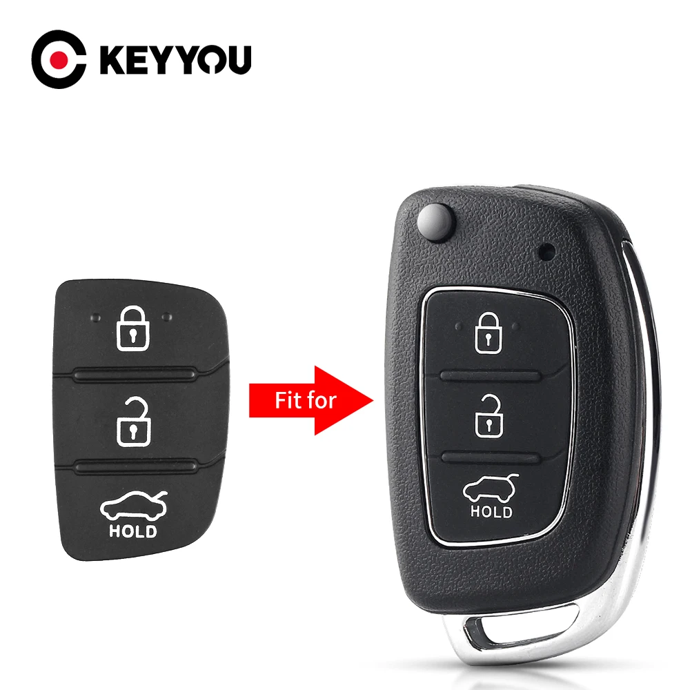 KEYYOU 3 Buttons Pad For Hyundai Creta I20 I40 Tucson Elantra Santa fe Solaris ix35 ix45 Replacement Rubber Car Remote Key Shell