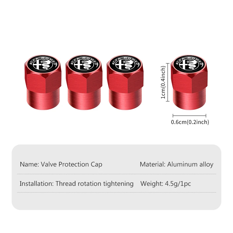 4Pcs Car Wheel Tire Valve Caps Rim Stem Dust-proof Covers For Alfa Romeo 159 Giulietta Giulia 147 Mito 156 159 166 GT Stelvio