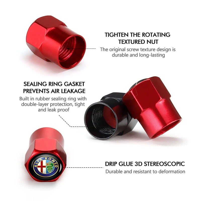 4Pcs Car Wheel Tire Valve Caps Rim Stem Dust-proof Covers For Alfa Romeo 159 Giulietta Giulia 147 Mito 156 159 166 GT Stelvio