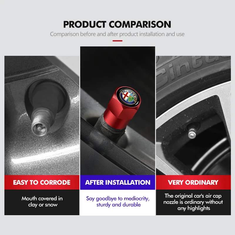 4Pcs Car Wheel Tire Valve Caps Rim Stem Dust-proof Covers For Alfa Romeo 159 Giulietta Giulia 147 Mito 156 159 166 GT Stelvio