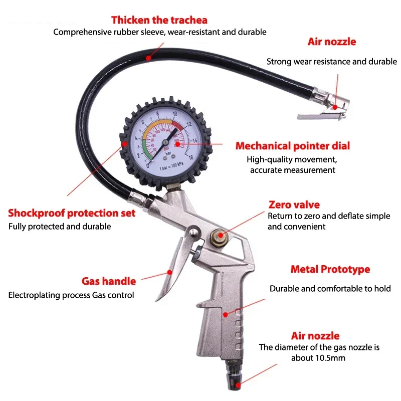 Car & Motorcycle Tire Pressure Monitoring Kit 220PSI with Gauge Tester Air Compressor Dial Meter Inflator Pump