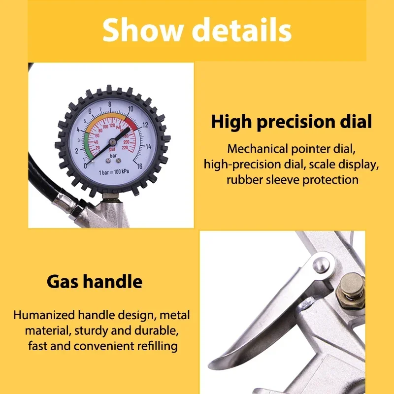 Car & Motorcycle Tire Pressure Monitoring Kit 220PSI with Gauge Tester Air Compressor Dial Meter Inflator Pump