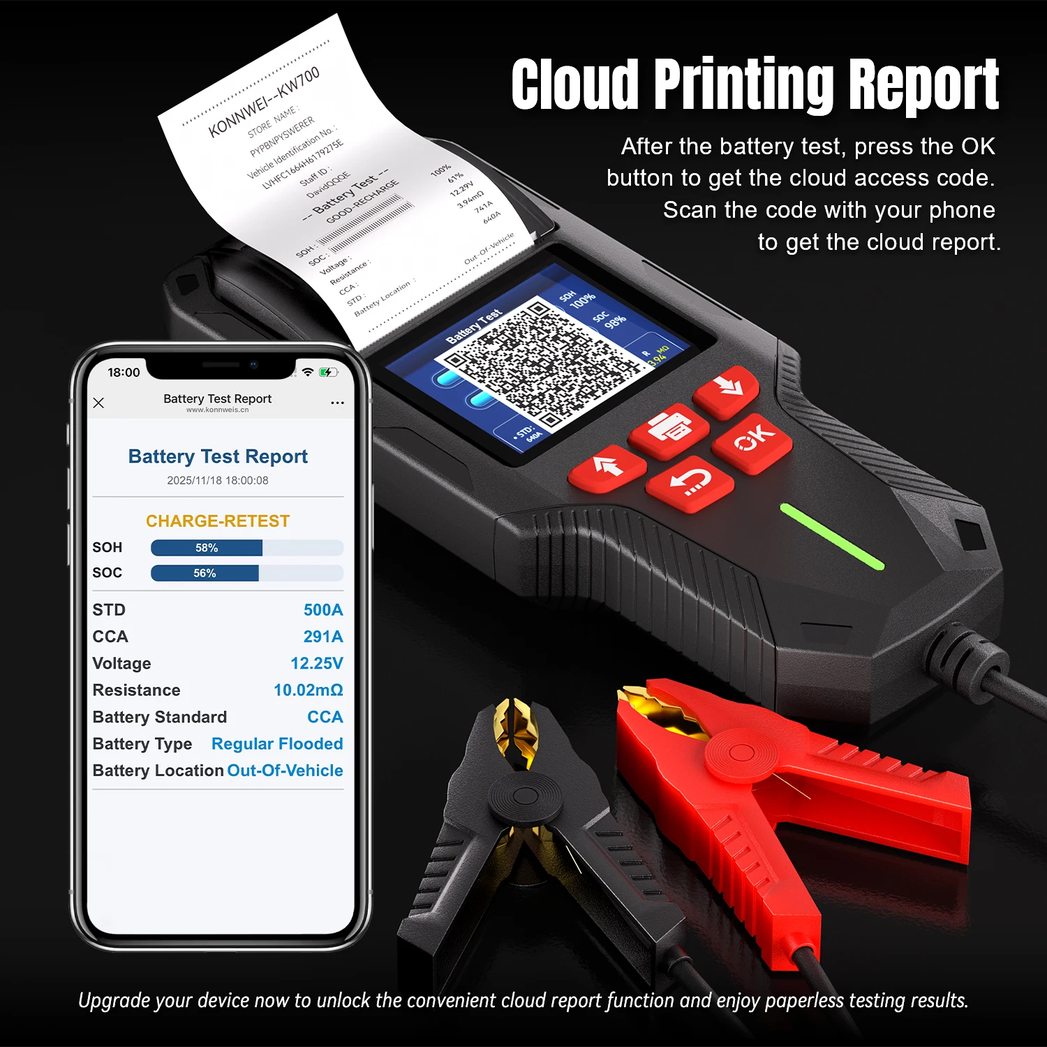 KONNWEI KW700 12V 24V Car & Truck Battery Tester with Print Function Battery Analyzer Cranking Test Charging Test 10-2000CCA