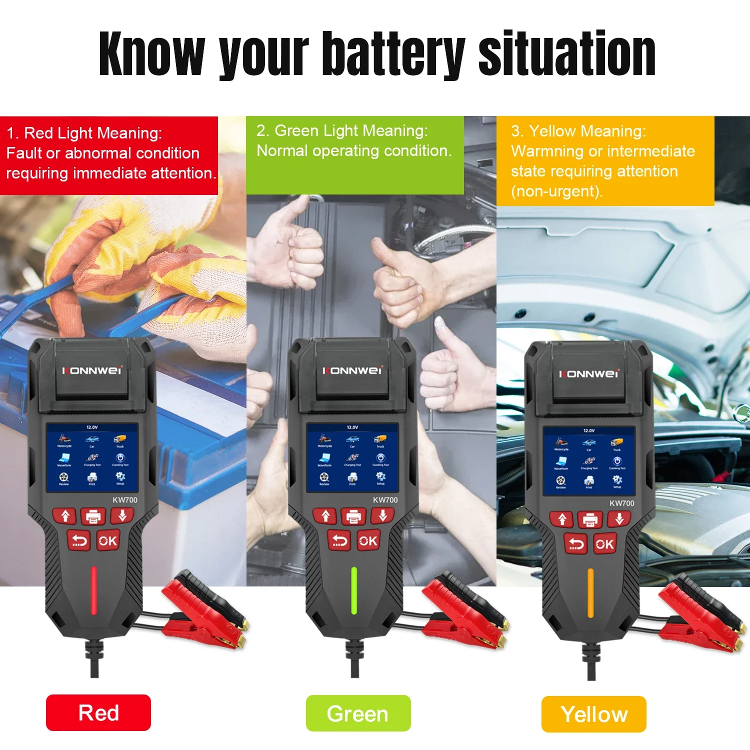 KONNWEI KW700 12V 24V Car & Truck Battery Tester with Print Function Battery Analyzer Cranking Test Charging Test 10-2000CCA